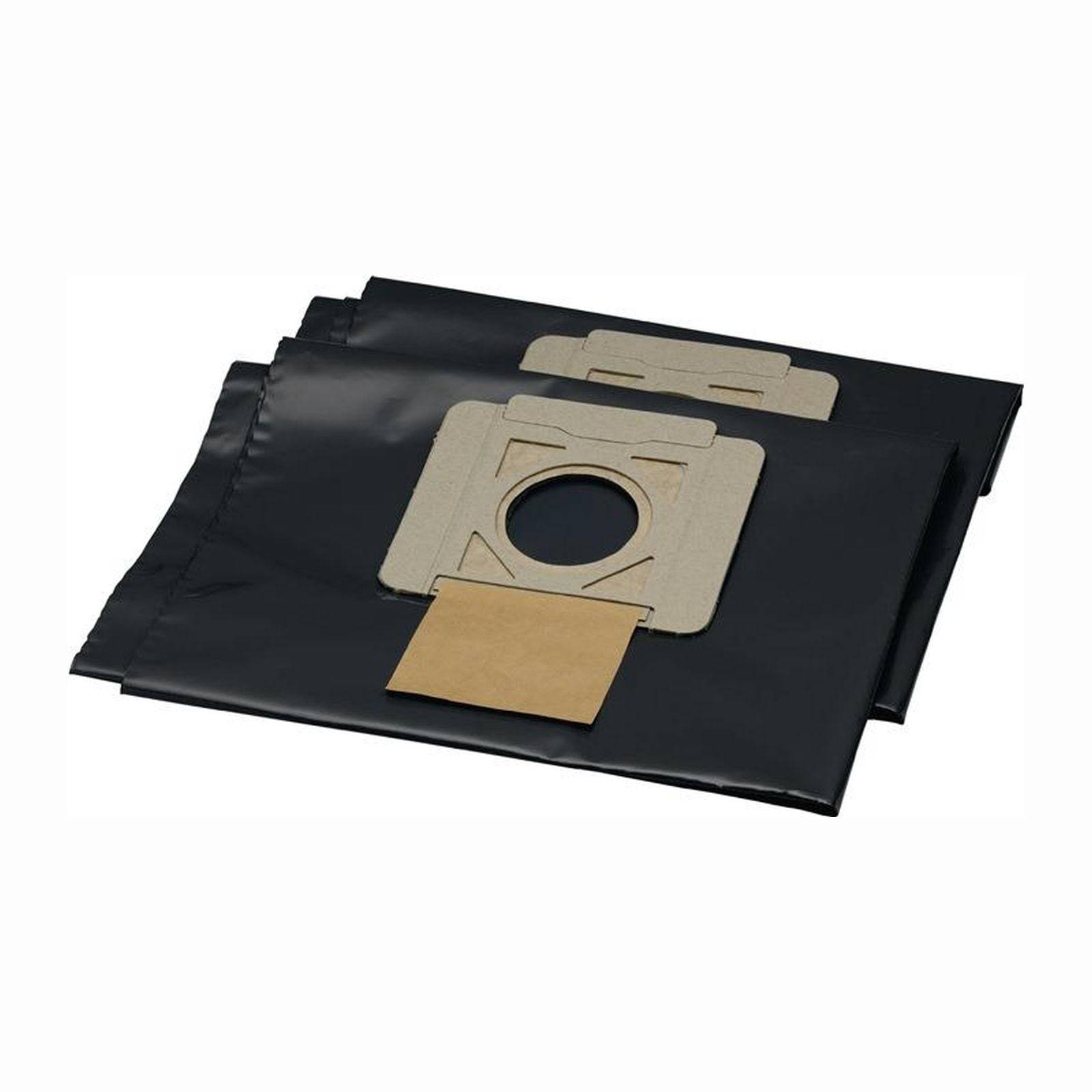 Zwei schwarze Staubbeutel mit Kartonanbringungen für Staubsauger, konzipiert zur Staubsammlung.