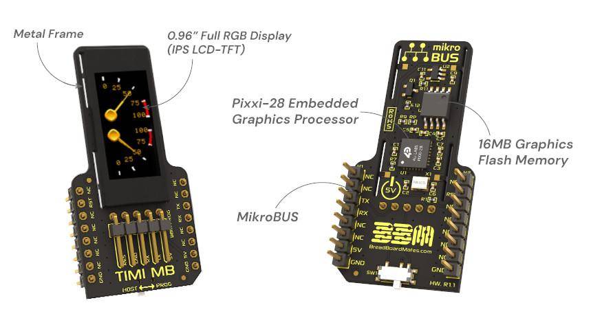4D Systems TIMI-MB Displaymodul, 0,96 Zoll, 160x80 Pixel, 16MB Flash, 3 GPIO, UART, I2C, 5V, 500mA