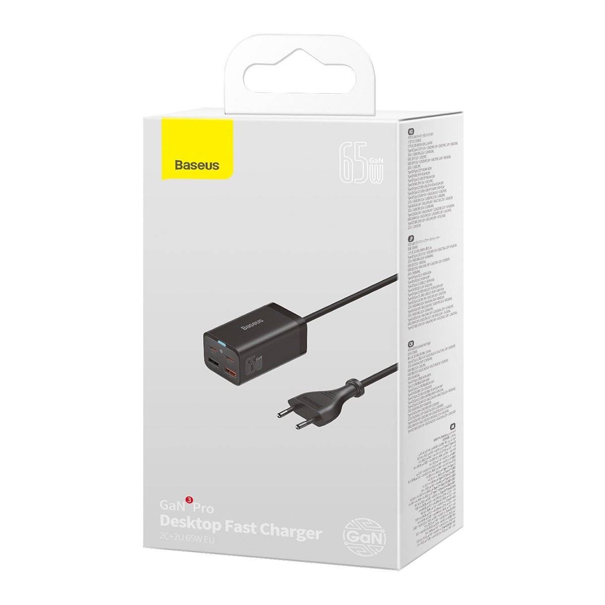 Baseus GaN3 Pro Schnellladegerät GaN 2 x USB Typ C / 2 x USB 65W PD, QC4.0+, AFC, PPS + Kabel USB Typ C - USB Typ C 1m