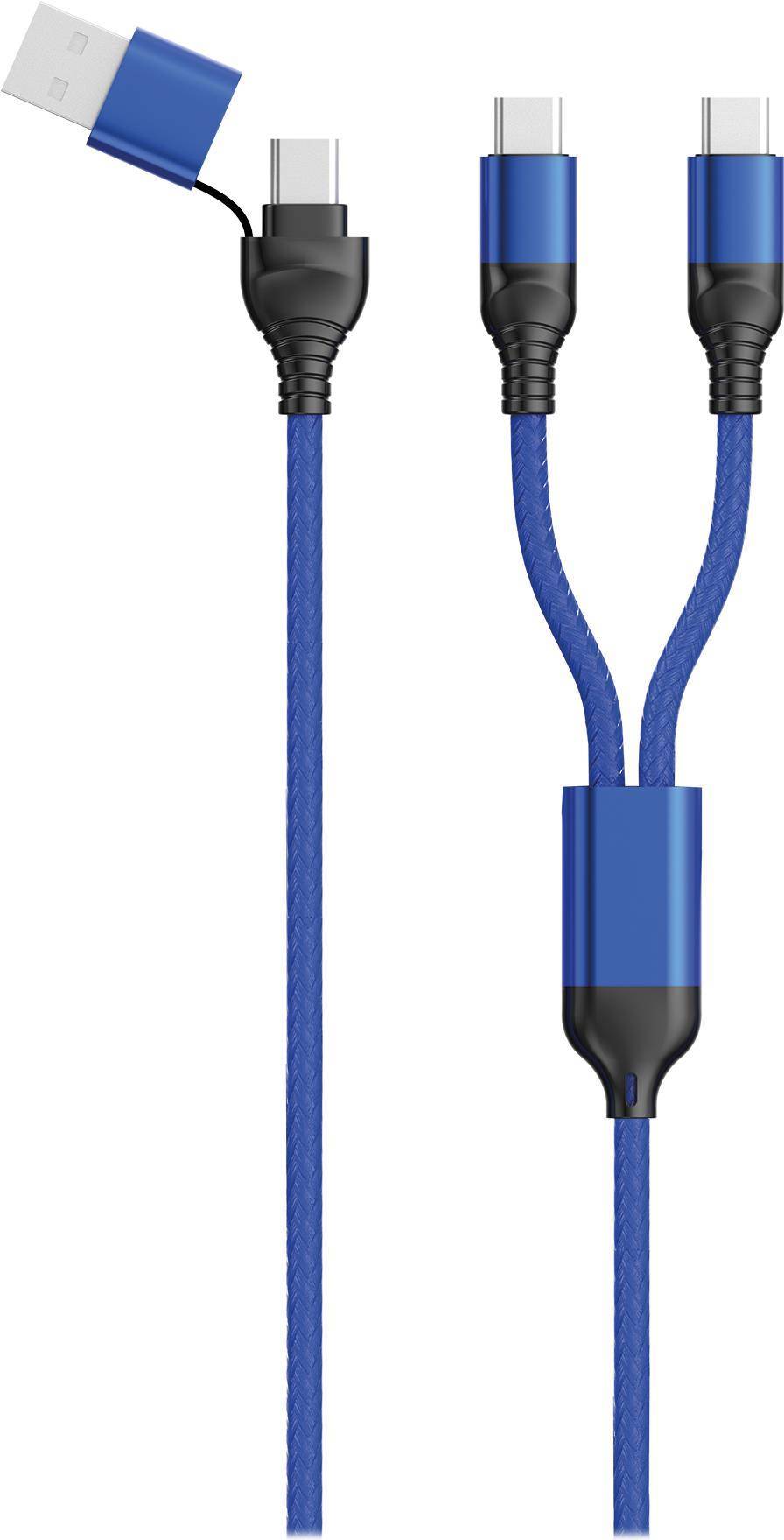 2GO USB Type C Ladekabel DUO 2x USB-C Nylon 120cm blau - Kabel - Digital/Daten -