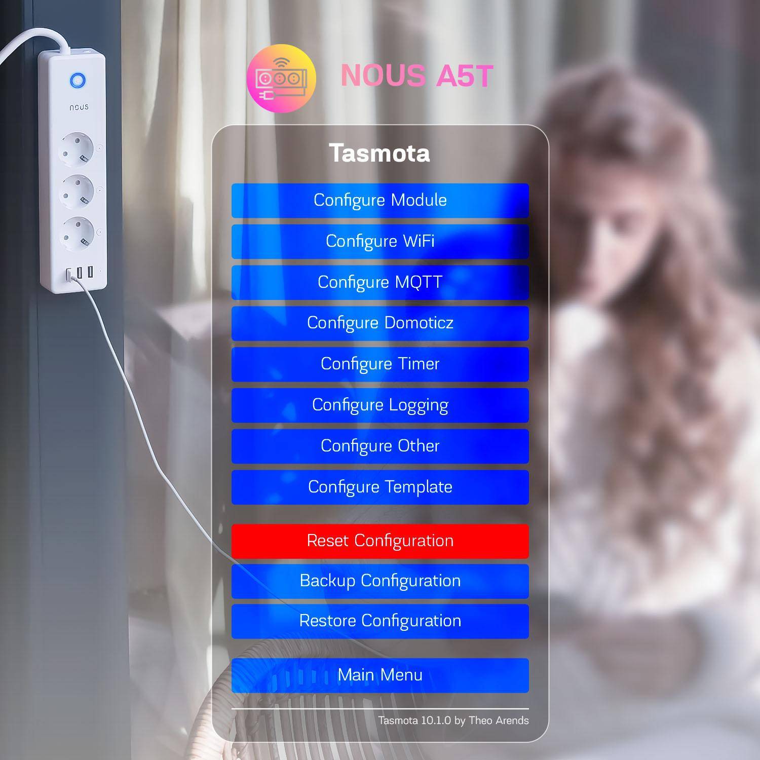 Nous A5T Smart Power Strip, 3-fach Steckdosenleiste mit 3x USB, Tasmota Firmware, WLAN