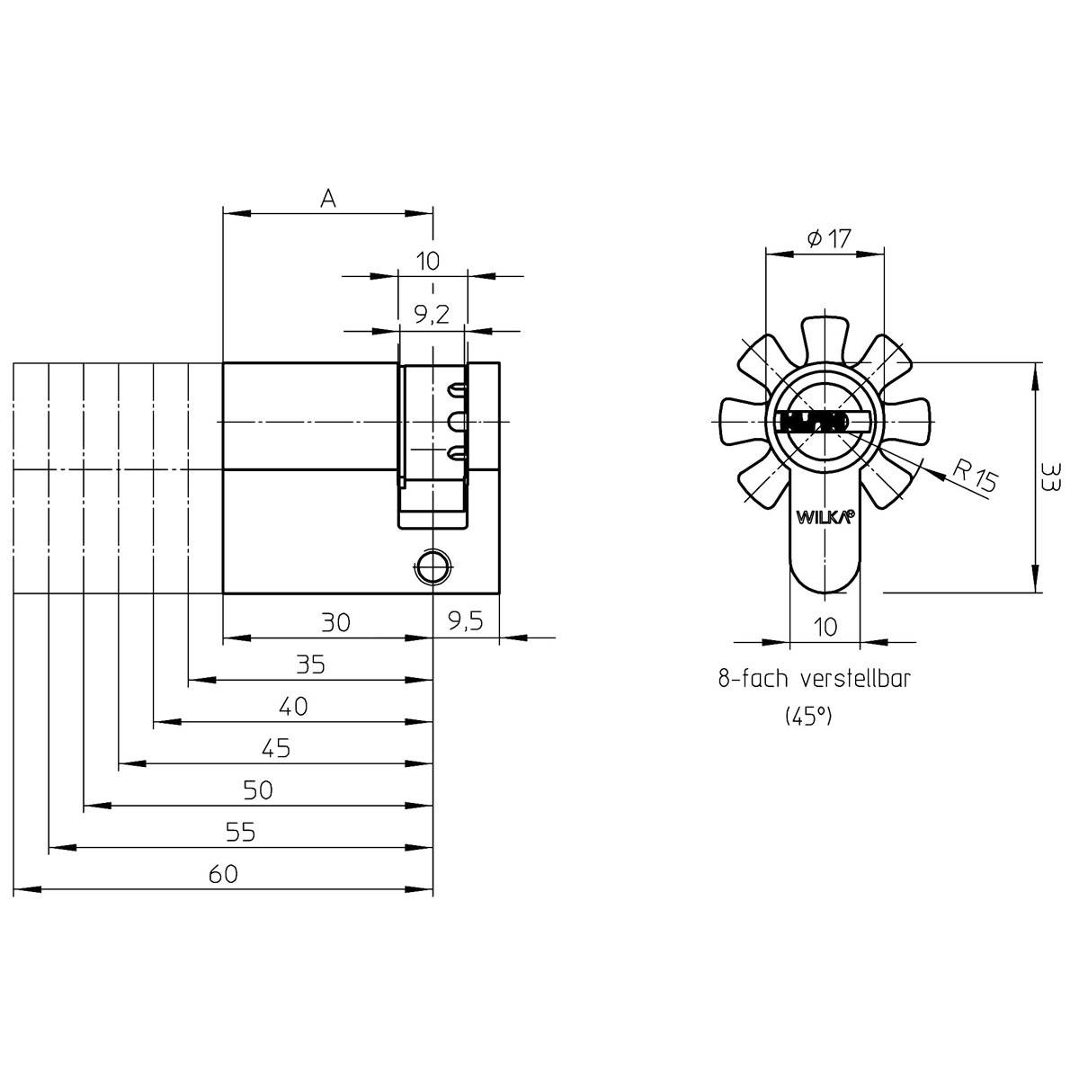 WILKA Halbzyl. mit Si-Karte 3610, 10-30 mm, inkl. 3 Neusilberschlüssel S3