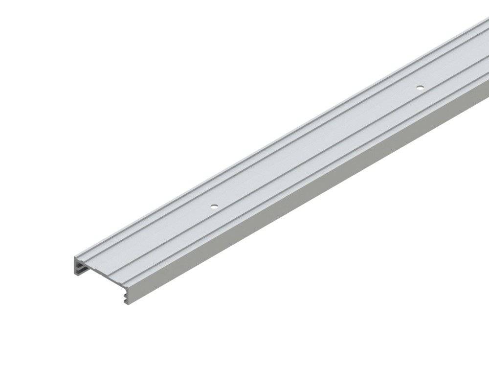 Eine Metallmontageschiene mit einer Rille in der Mitte, die zur Unterstützung der Geräteinstallation verwendet wird.