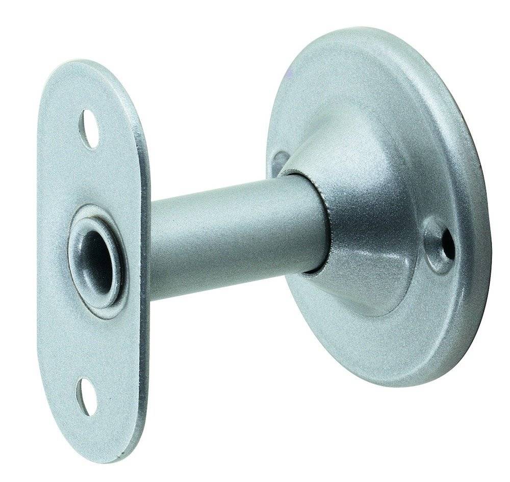 Eine Metallwandhalterung mit einem zylindrischen Arm und zwei Befestigungsplatten, die zum Abstützen von Strukturen oder Vorrichtungen verwendet wird.