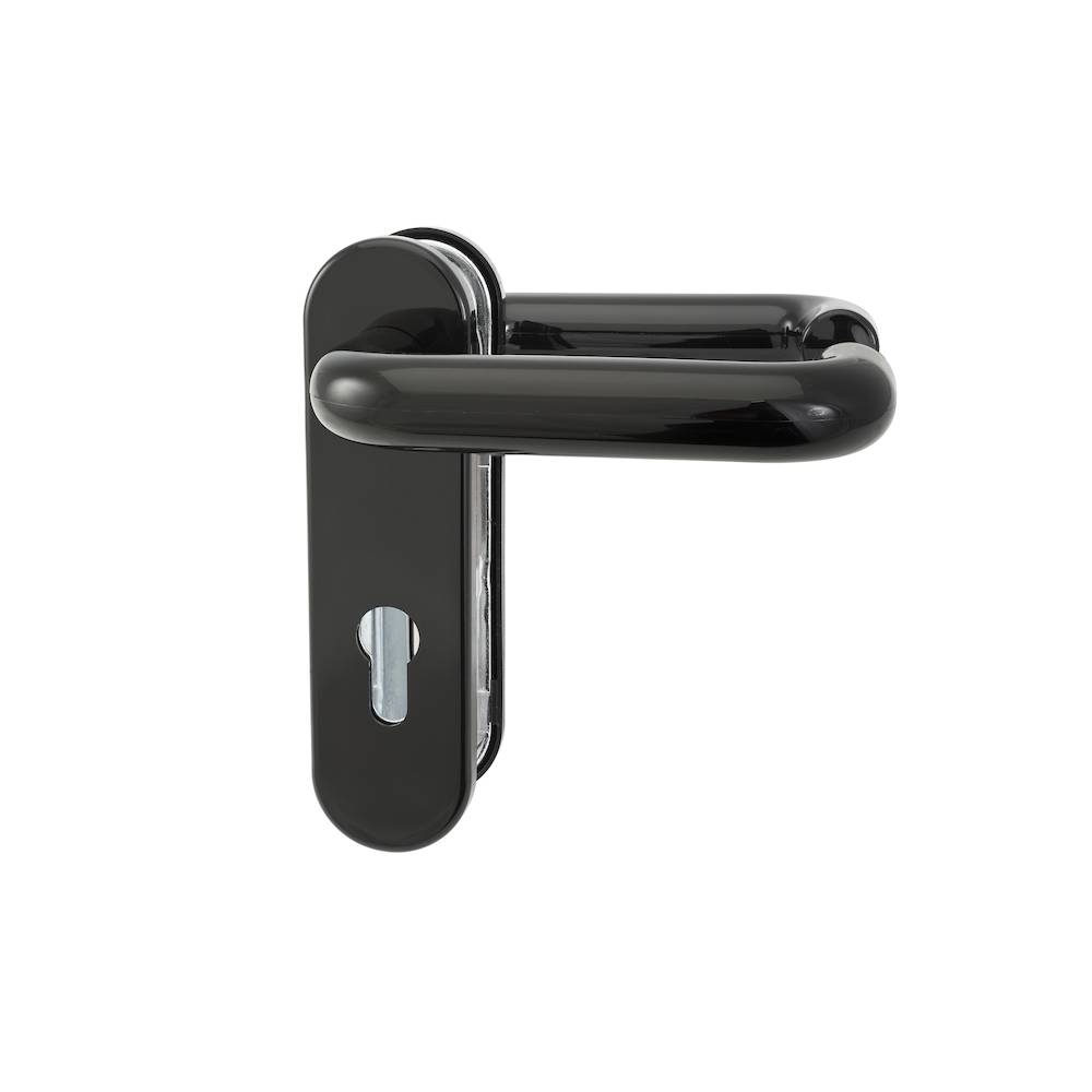 Format FH-Kurzschild-Drückergarnitur U-Form 9 72 rund TS 40-66mm PZ KS schwarz