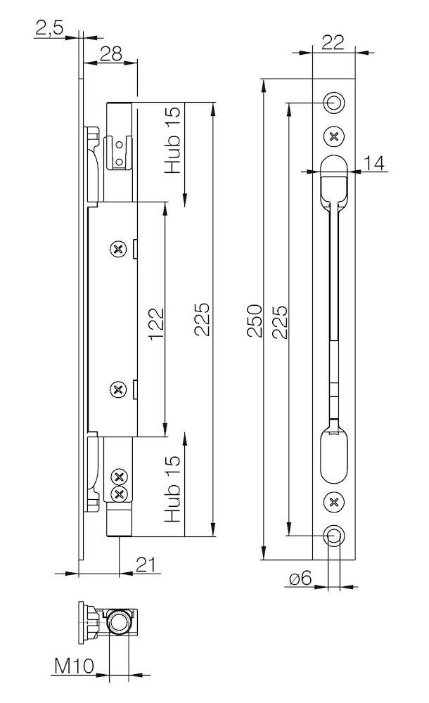 N+D Kantriegel DENI fineline, Stulp 22 mm eckig, Stulp galvanisch verzinkt
