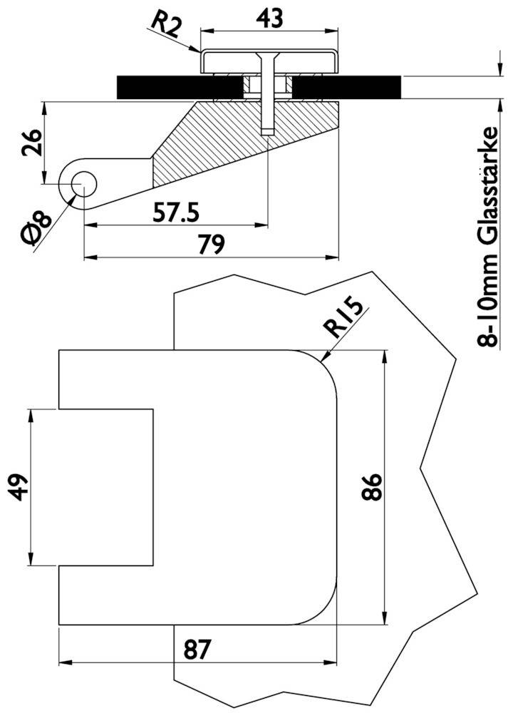 Format Glastür-Bandpaar rund 3 tlg. o Rahmenteile m Hülsen f Rahment ERfarben