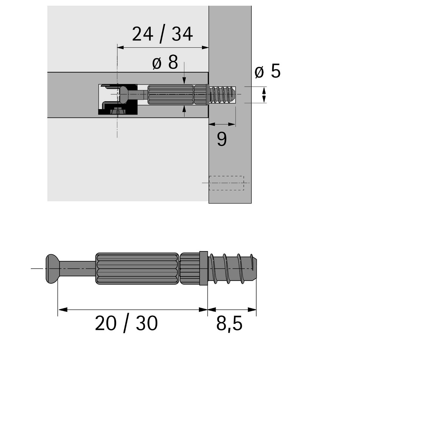 Einschraubdübel Twister DU 319 T, 20 mm, verzinkt, grün Gewinde 8,5 mm lang