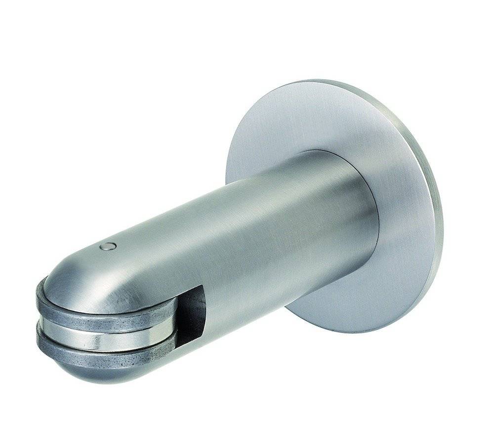Ein zylindrischer metallischer wandmontierter Halter zum Sichern eines Objekts, ausgestattet mit einem Schlitz und Griffmechanismus, aus Edelstahl gefertigt.