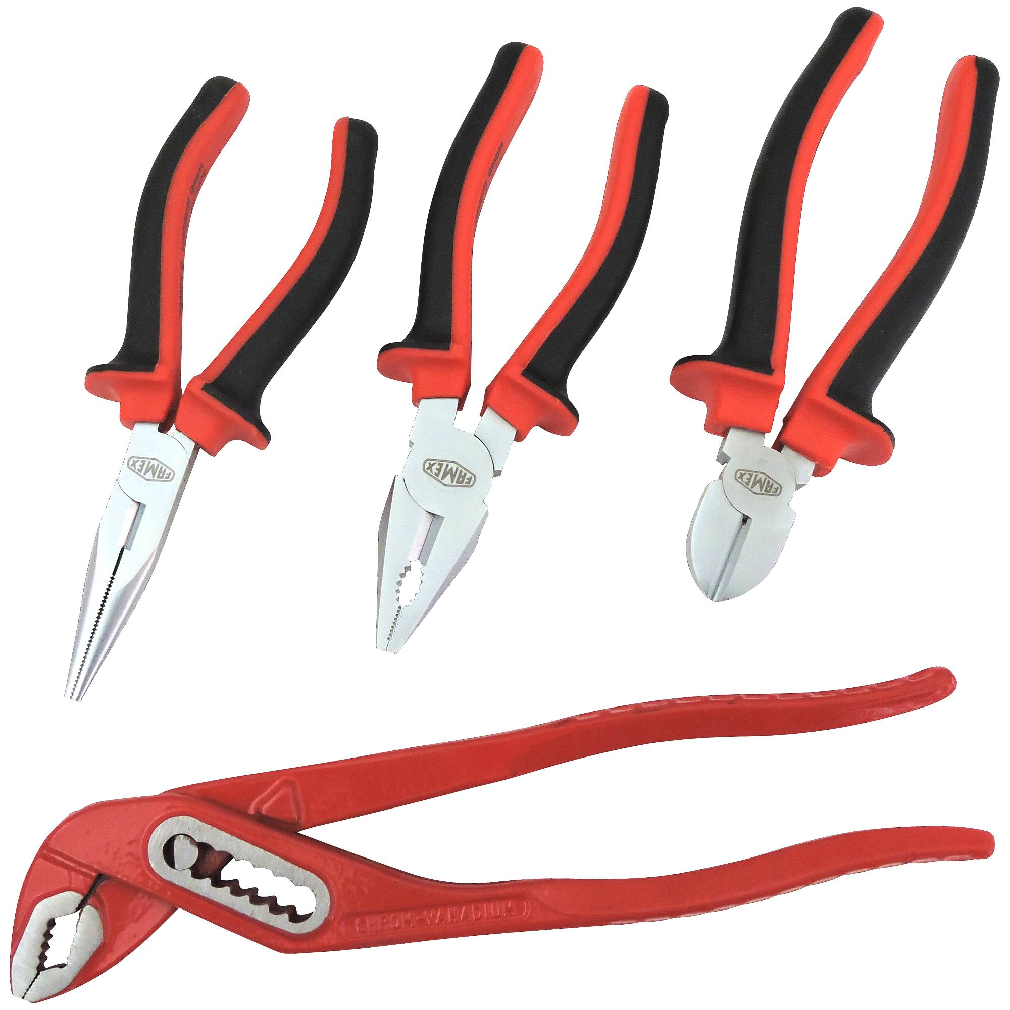 FAMEX 3959-4 Hochwertiger Zangen-Satz HQ - 4-tlg. - Kombizange Telefonzange Seitenschneider Wasserpumpenzange