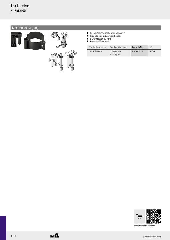 Blendenbefestigung für Tischbein Ø 60 mm Mit 1 Blende