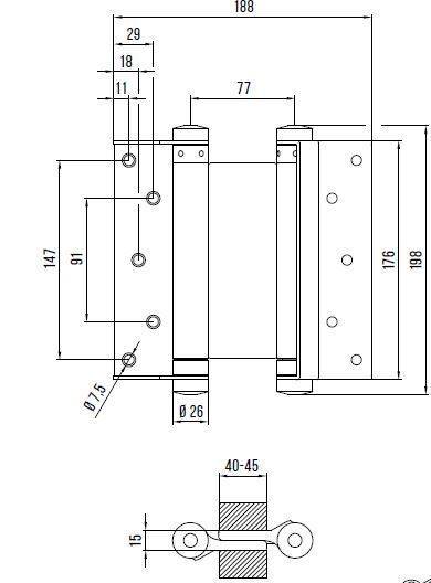 Format Pendeltürband beidseitig wirkend Größe 39/175 Stahl vernickelt