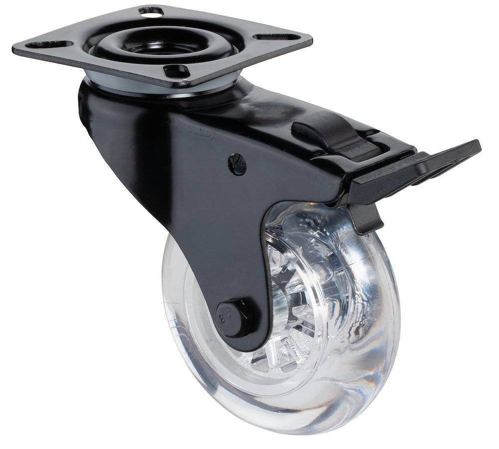 BS-R Design-Lenkrolle, mit Feststeller,Rad Ø 75mm, Kunststoff farblos