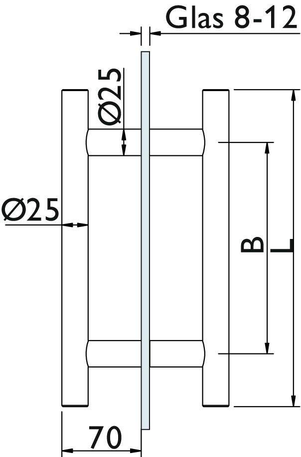 Ein technisches Diagramm, das ein zylindrisches Objekt mit einem Durchmesser von 25 mm zeigt. Linien kennzeichnen verschiedene Messungen, die mit „Ø25