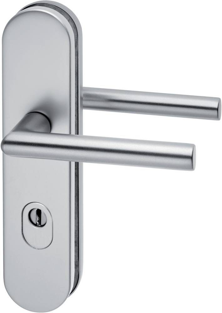 Format Schutz-Langschild-Drückergarnitur ES 1 12mm oval L-Form 10/92 PZ ER matt