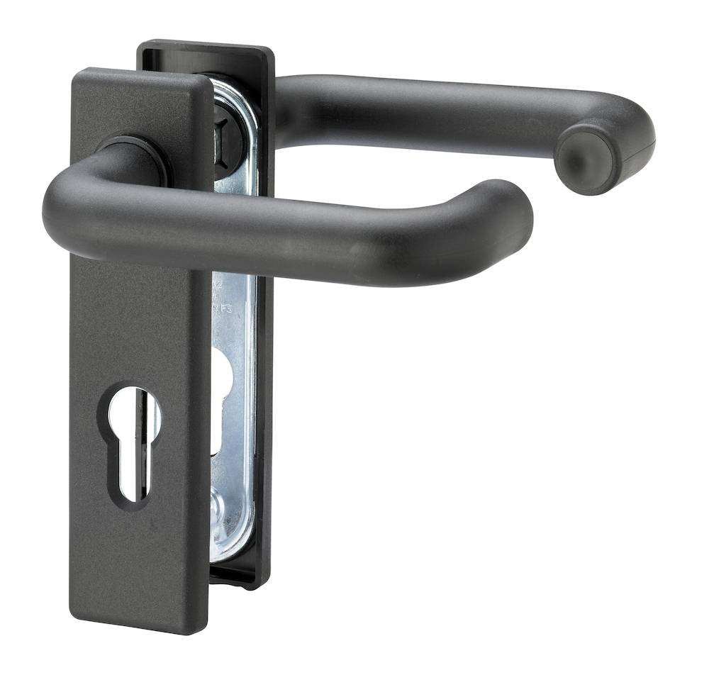 Format FH-Kurzschild-Drückergarnitur U-Form 9 72 eckig TS 40-66mm PZ KS schwarz