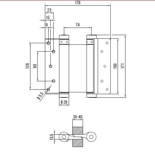Format Pendeltürband beidseitig wirkend Größe 36/150 Stahl vernickelt