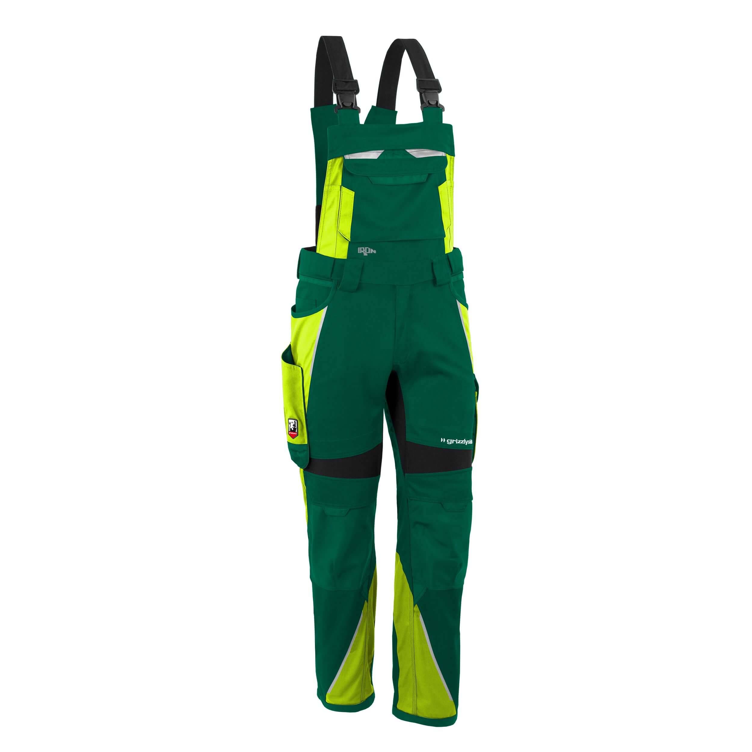 QUALITEX HIGH QUALITY WORKWEAR Latzhose IRON - grün/warngelb - Herren: 64 Damen: 58