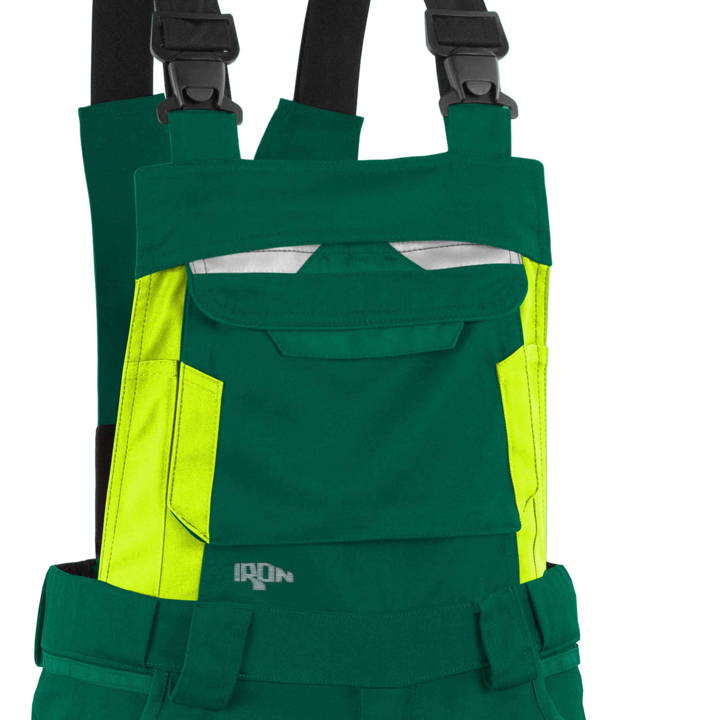 QUALITEX HIGH QUALITY WORKWEAR Latzhose IRON - grün/warngelb - Herren: 70 Damen: 64