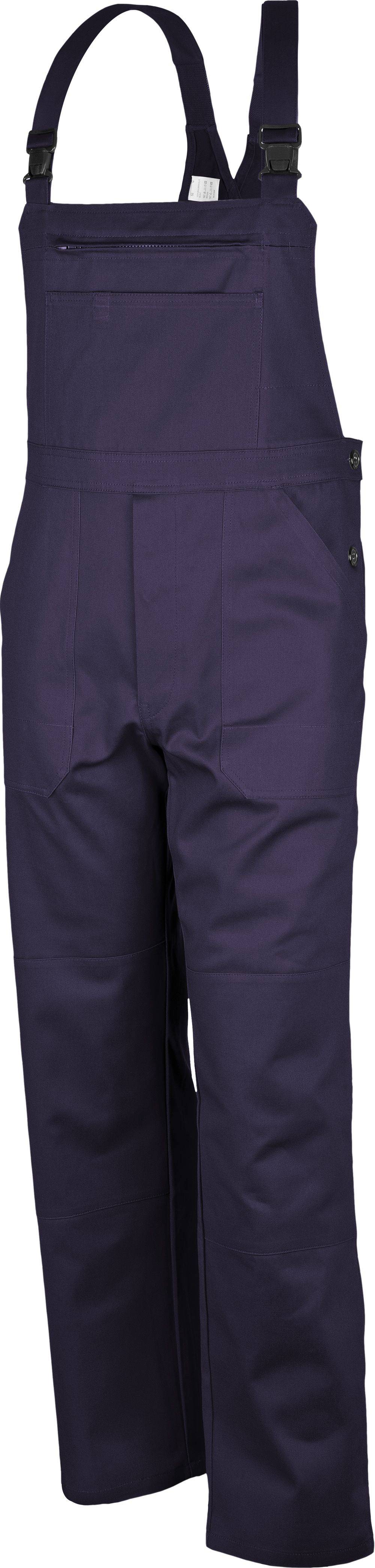 Marineblaue Arbeitshose mit Vordertaschenelementen und Nähdetails.