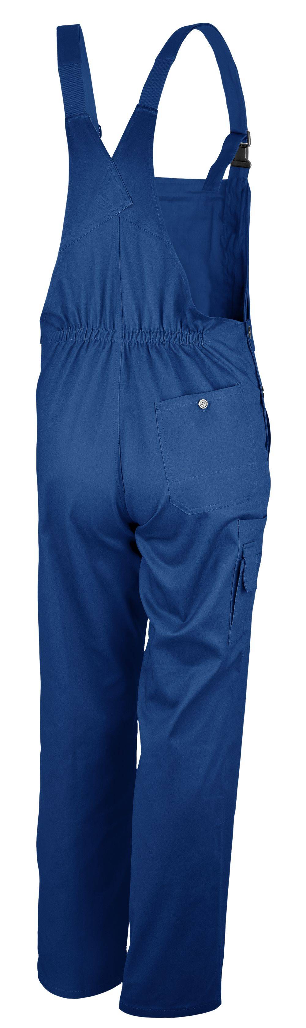 Blaue medizinische Scrub-Hosen mit mehreren Taschen und Knopfdetails, aufgenommen aus der Rückansicht.