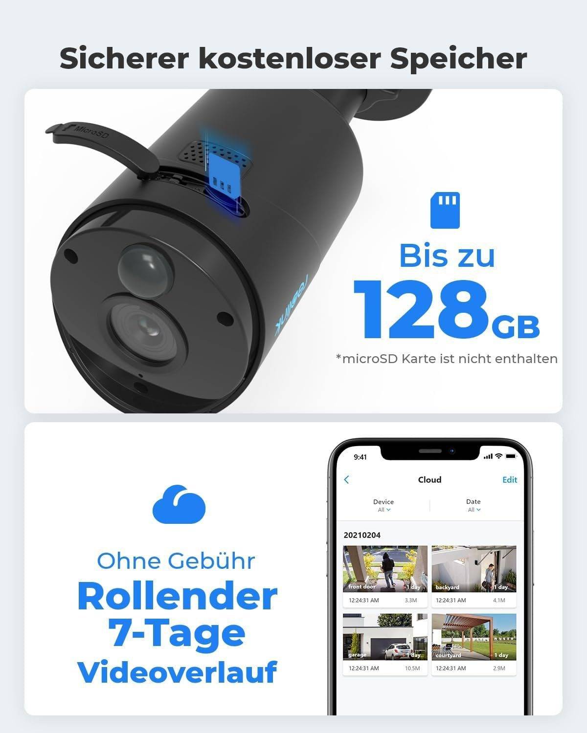 Reolink Argus Eco / Akkukamera Schwarz mit Solarpanel Schwarz