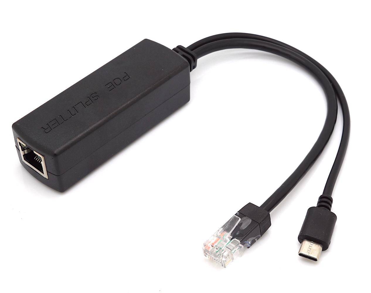 PoE Splitter RJ45 48V > USB Type C Stecker 5V / 2,5A