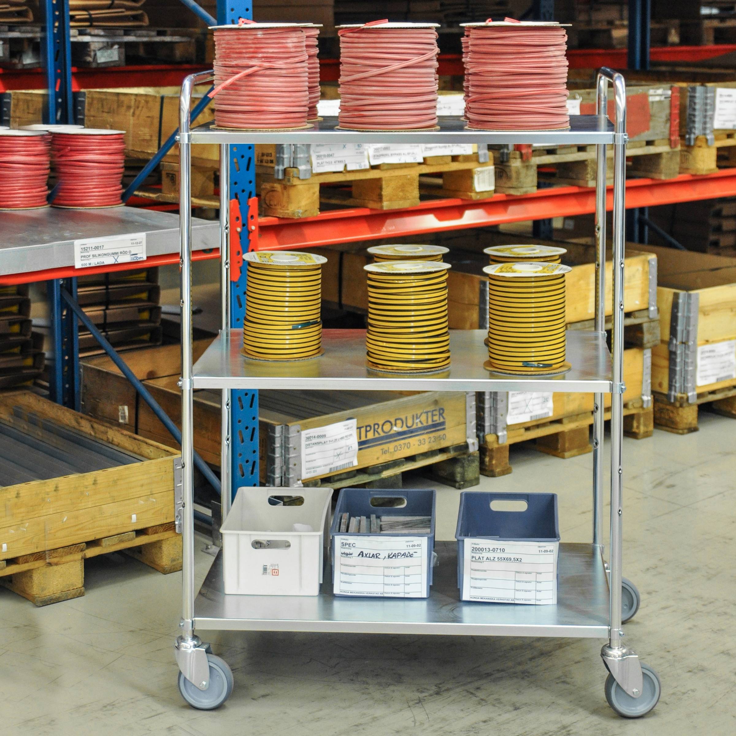 Kongamek Etagenwagen mit 5 Böden 900x440mm pulverbeschichtet in blau 24mm Rand ohne Bremse