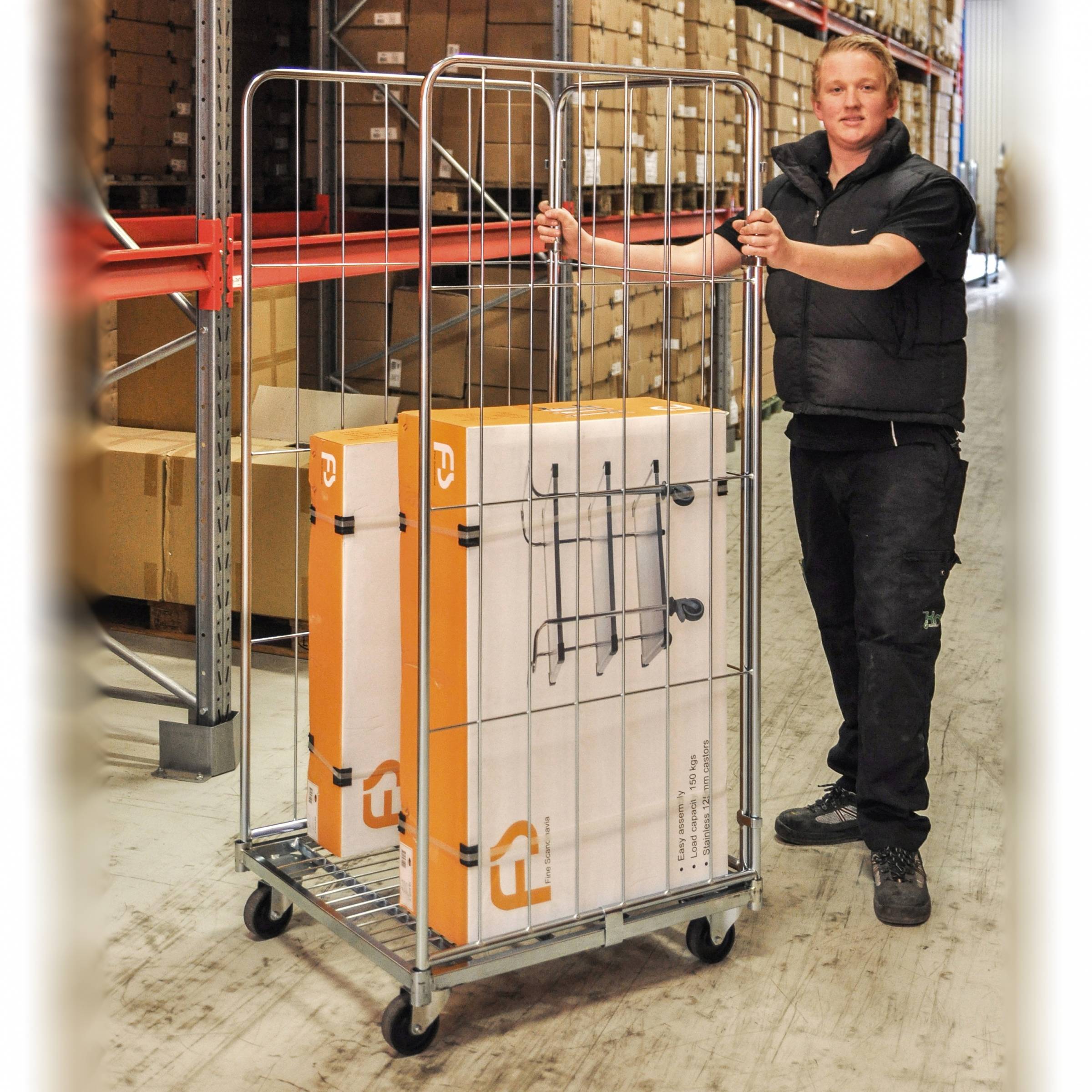 Kongamek Rollcontainer verzinkt 1200x800x1800mm mit 3 Gitterwänden ohne Bremse