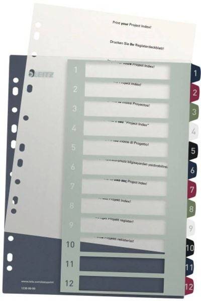Leitz 1238 Style Register DIN A4 1-12 Polypropylen Mehrfarbig 12 Registerblätter extrabreit, PC-beschriftbar 1238-00-00