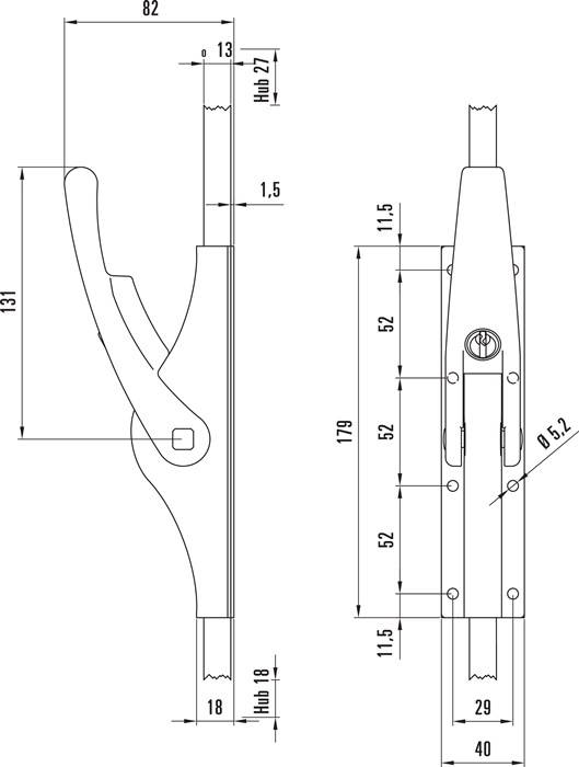 Tortreibriegel PLANO abschl.13mm abschl.Schlaufenanzahl 3 LM hell verz.DENI