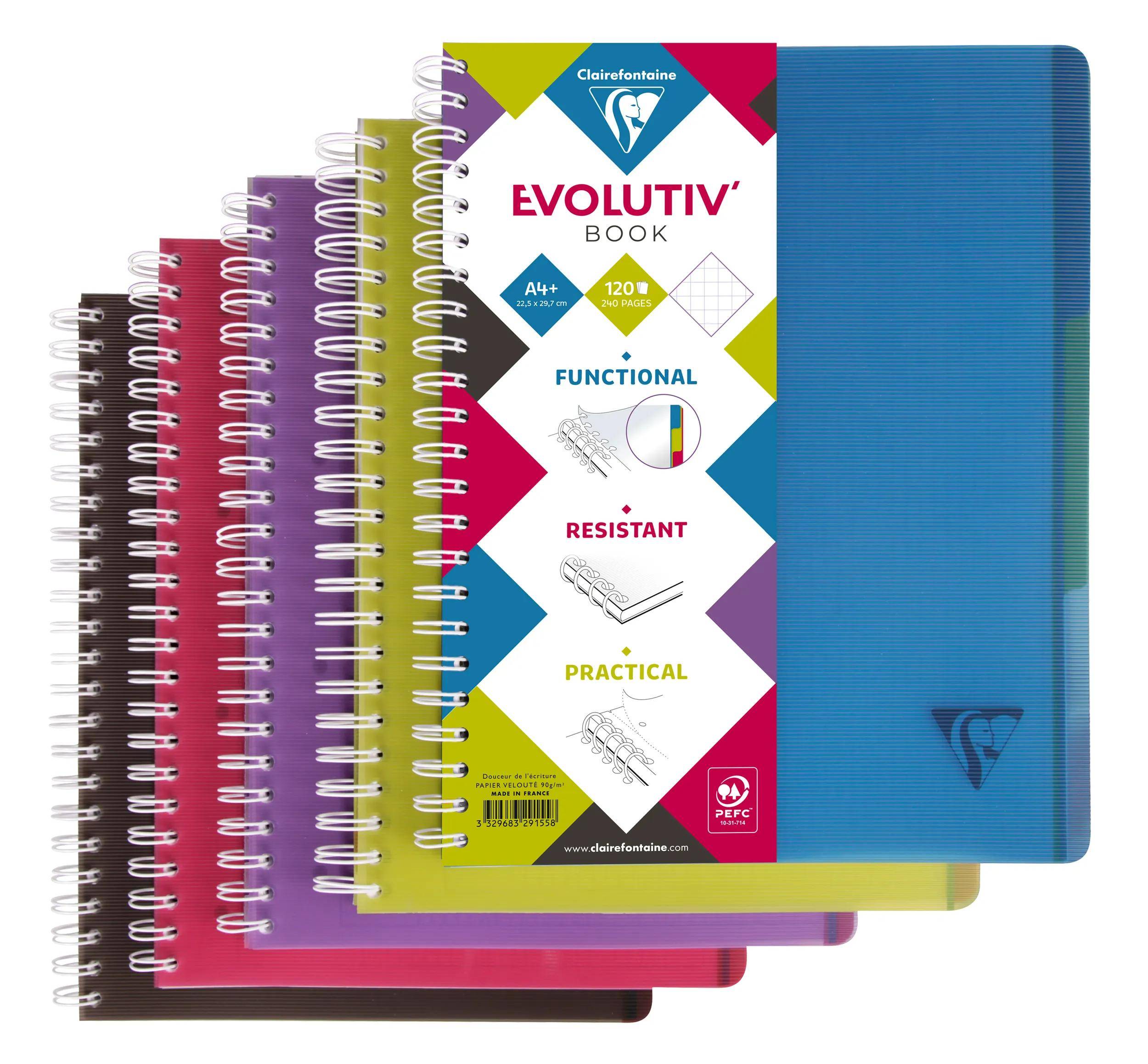 Clairefontaine 5x Buch & Deckel 22,5x29,7cm 120 Blatt kariert sortiert 329155C