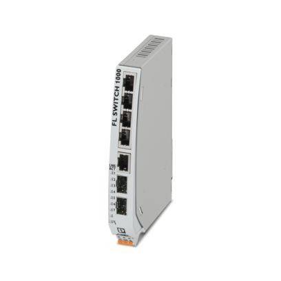 Netzwerk-Switch mit mehreren Ethernet-Anschlüssen auf der Seitenwand, gekennzeichnet mit 