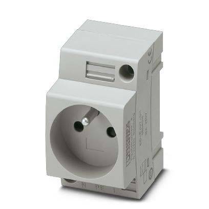 Einzelsteckdosenmodul mit grauem Gehäuse, ausgestattet mit einer runden Steckdose und zwei Steckplätzen, konzipiert für die Paneelmontage.