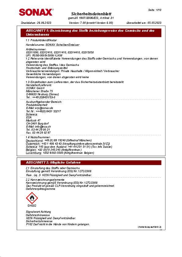 Scheibenenteiser 750ml Sprühflasche SONAX