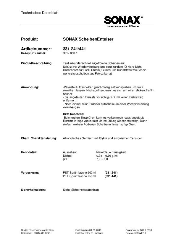 Scheibenenteiser 750ml Sprühflasche SONAX