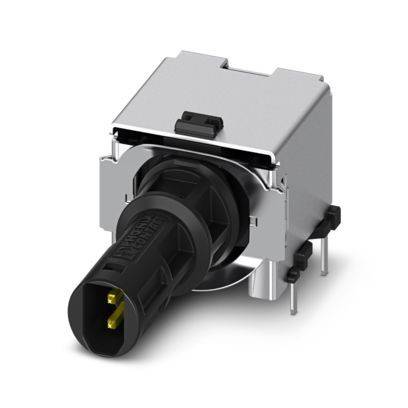 Eine Nahaufnahme eines Metall- und Kunststoff-Elektrosteckers mit Verriegelung, der für sichere Verbindungen in elektronischen Geräten verwendet wird.