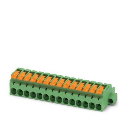 Ein orange-grüner elektrischer Klemmenblock mit mehreren Anschllusspunkten.