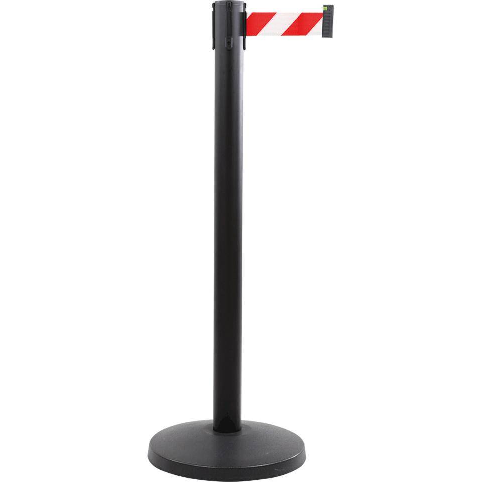 Gurtpfosten, schwarz, Stahl, Gurt rot/weiß schraffiert, 50mm, 4m, 11kg