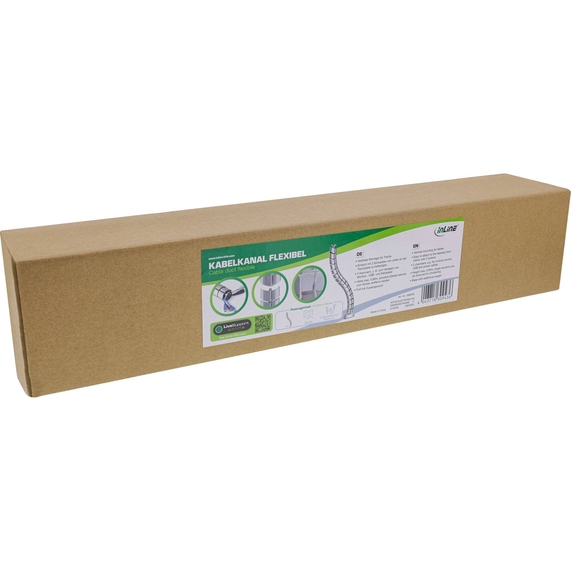 INLINE - Kabelkanal flexibel - vertikal für Tische - 2 Kammern - 0,80m - silber