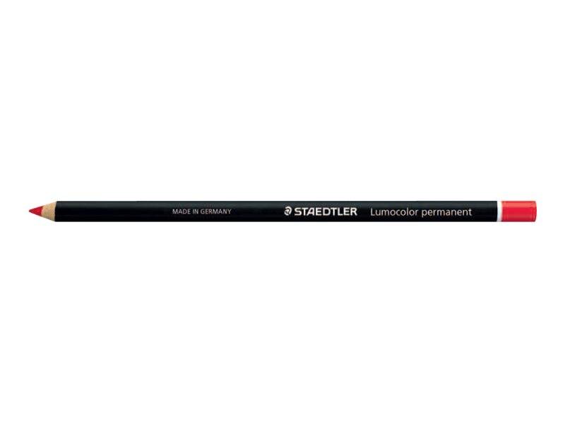 Schwarzer Staedtler Lumocolor Permanent-Markerstift mit roter Kappe und roter Spitze, auf weißem Hintergrund gezeigt.