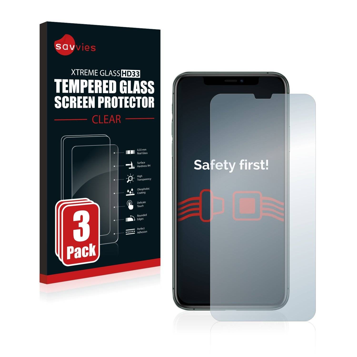 3x Savvies HD33 Clear Schutzglas für Apple iPhone 11 Pro