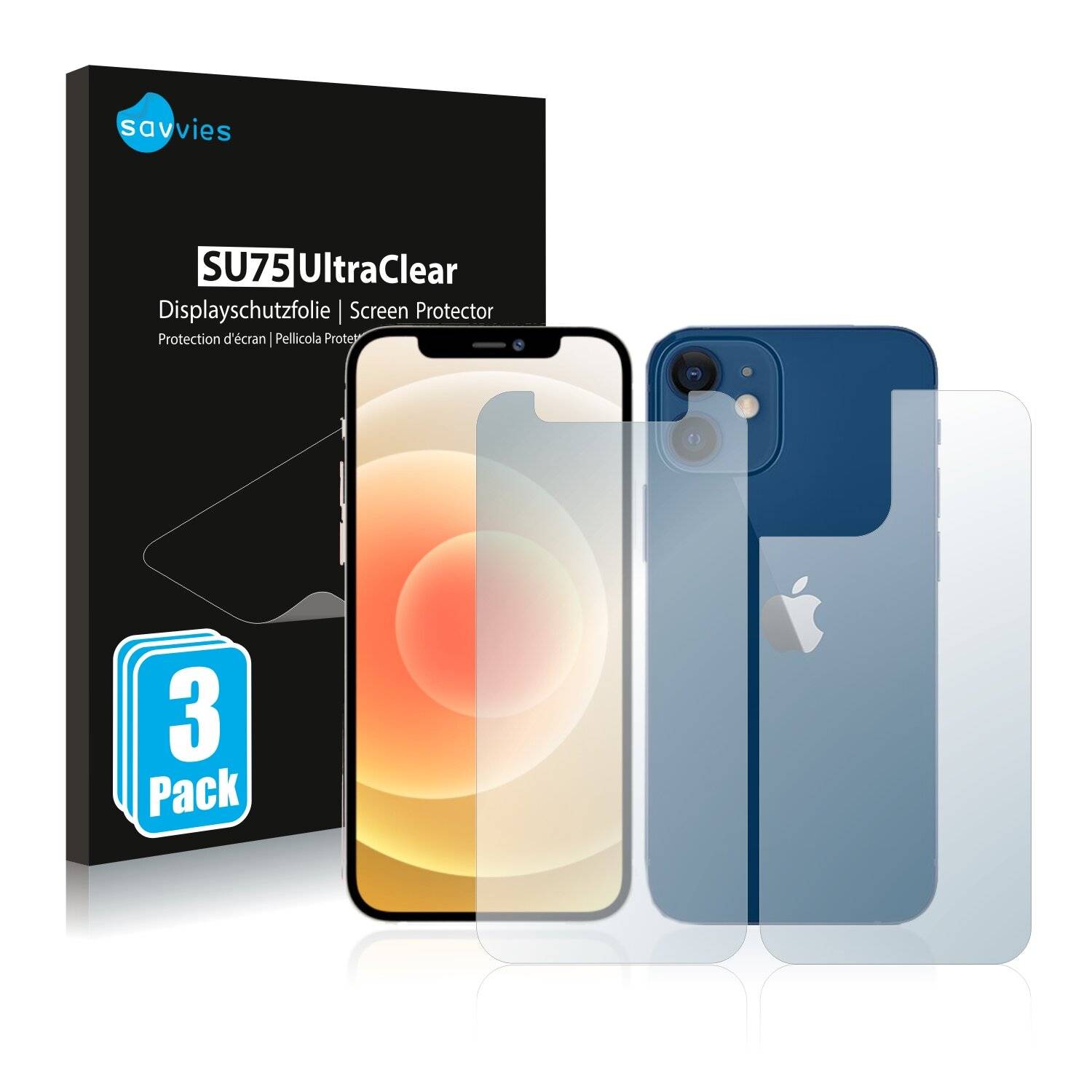 6x Savvies SU75 Displayschutzfolie für Apple iPhone 12 mini (Vorder +