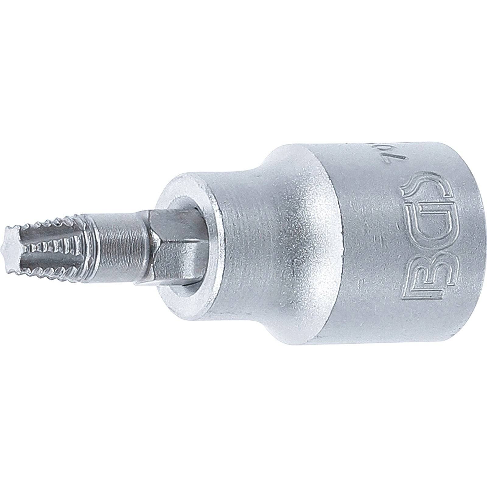 Ein Metallgewindereparaturwerkzeug mit zylindrischer Form und strukturierter Spitze, auf dessen Seite ein Markenlogo angebracht ist. Wird zur Wiederherstellung von beschädigten Gewinden verwendet.