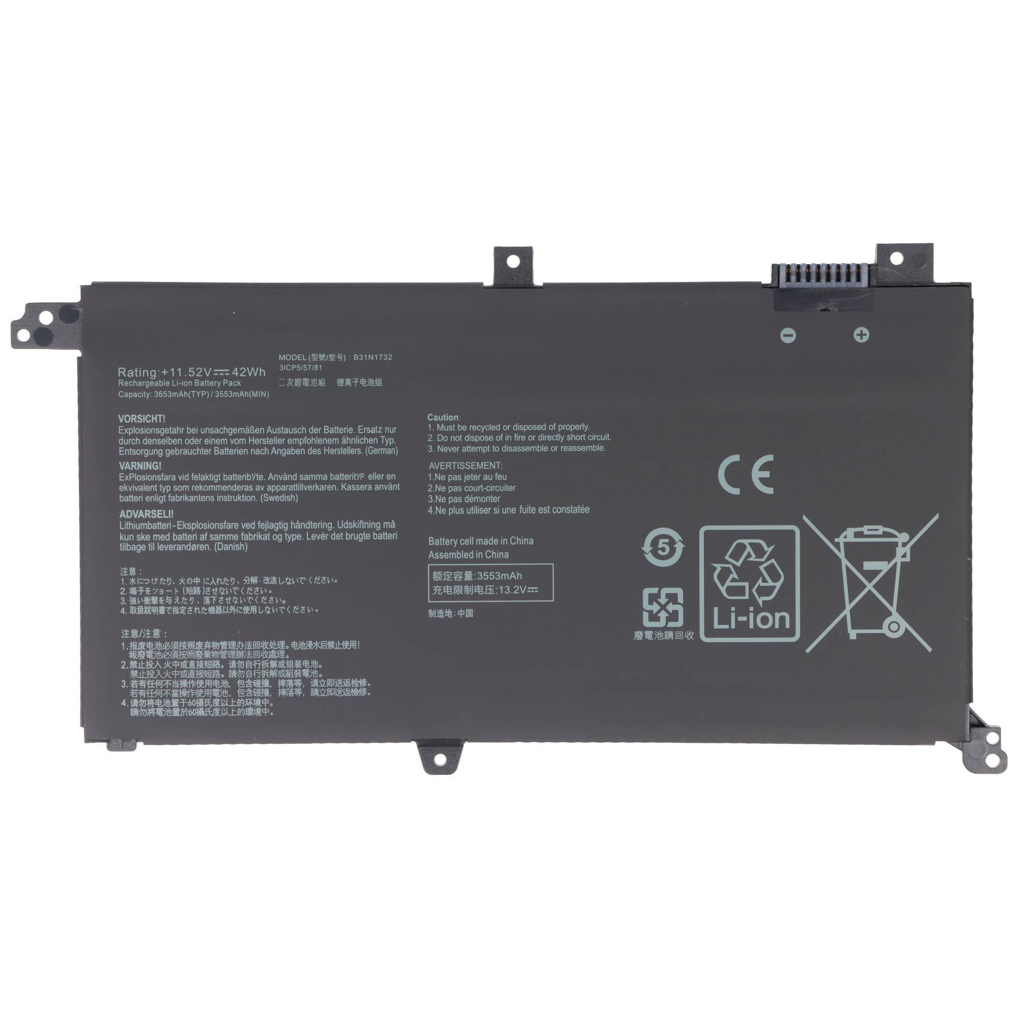 Akku passend für ASUS Vivobook S14 S430FN, B31N1732, Li-Polymer, 11,52V, 3645mAh, 42Wh