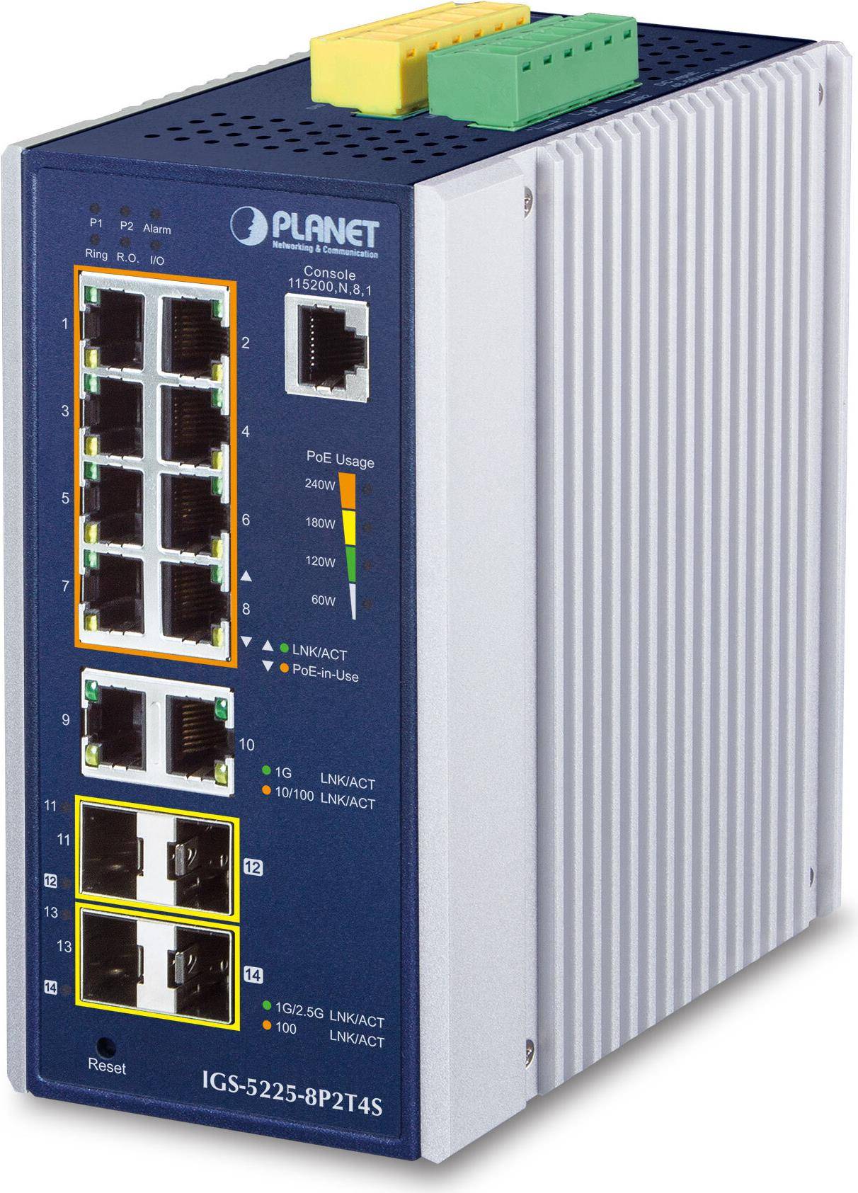 PLANET IP30 Industrial L2+/L4 8-Port Managed L2+ Gigabit Ethernet (10/100/1000) Aluminium
