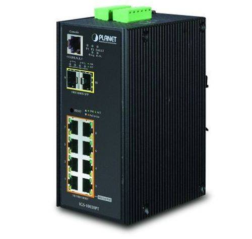 Planet Industrial Gigabit Switch IGS-10020PT, 8 Port PoE, 2 Port SFP