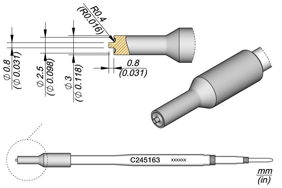 Spezialspitze mit Chromoberfläche für Kunststoffnieten C245163, Ø 2.5 mm