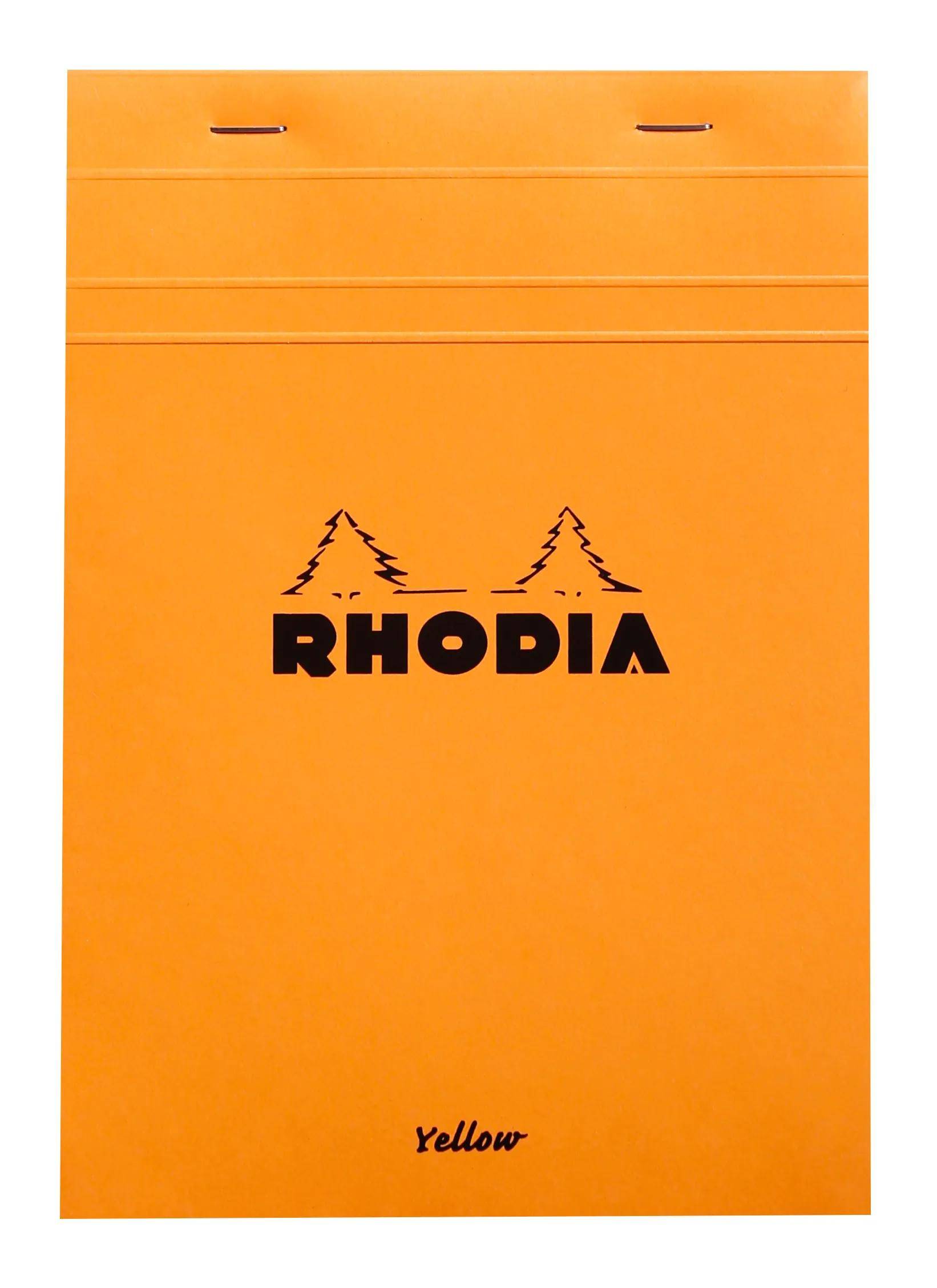 Orangefarbener Rhodia-Notizblockunterlag mit schwarzem „RHODIA