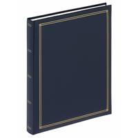 Ein geschlossenes dunkelblau gebundenes Buch mit dünnen Goldlinien auf dem Einband und dem Rücken.